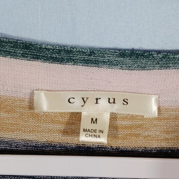 Cyrus Top Womens Medium 3/4 Sleeve Multicolor Striped Button Up Cardigan Sweater - Picture 2 of 4